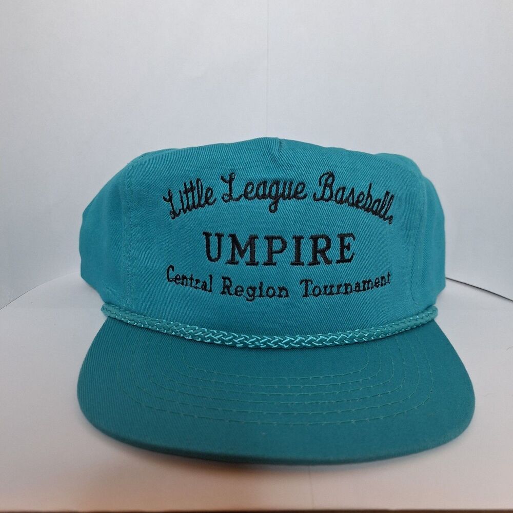 NWOT 90s Vintage Little League Baseball Umpire SnapBack Hat Cap Rope Brim